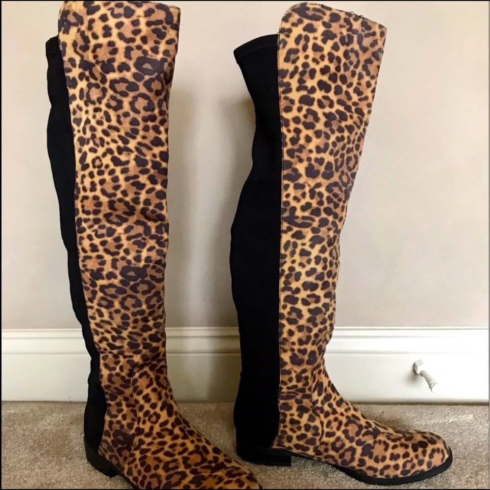 Leopard Cheetah Animal Print Over Knee Suede Boots